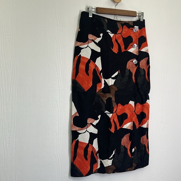 H&M - Tropical Floral Three Button Lightweight Linen Blend Midi Skirt Size 4 - Picture 4 of 9